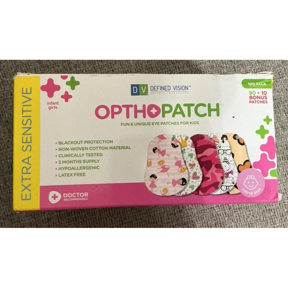 Infants Extra Sensitive Adhesive Eye Patch Girls 100 Pack Series I OPTHOPATCH